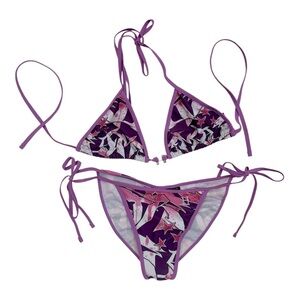 Hustler Hollywood Purple and Black 2pc Swim Bikini Set - Size L/XL